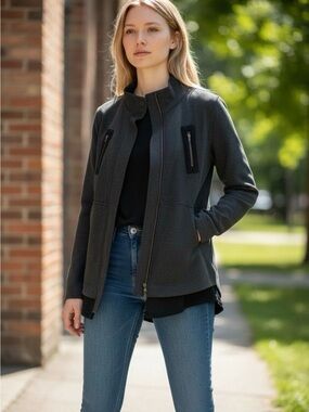 CAbi Dark Gray Zip-Front Utility Jacket mesh jacket EC never used